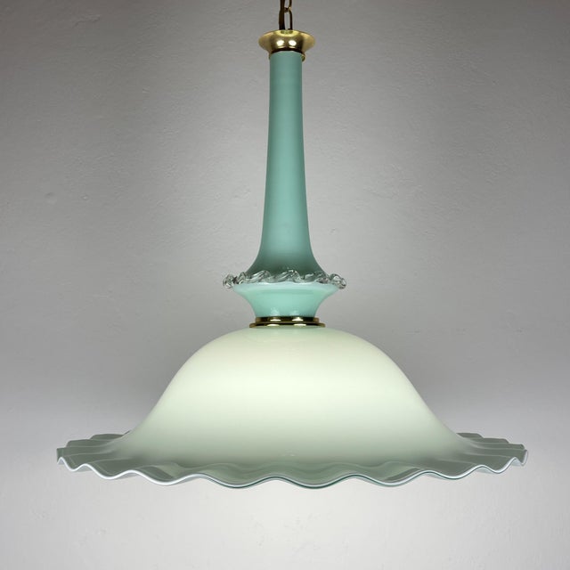 Amazing large murano pendant lamp by venini made in italy in the 1970s. A very rare murano lamp of pale blue color. venini...