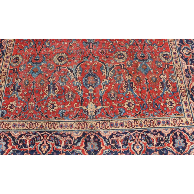 Blue Antique Tabriz Rug With All Over Design in Rust Red, Blue's, Yellow, and L. Blue 9'7 X 13'3 For Sale - Image 8 of 12