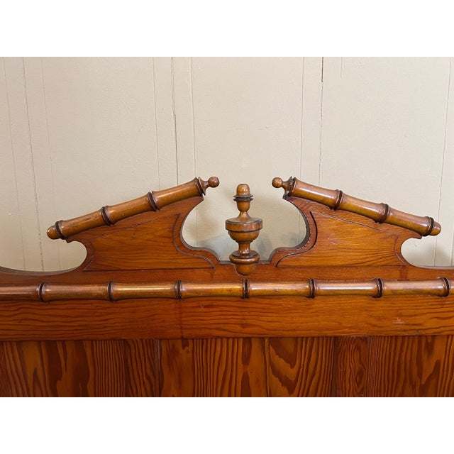 Antique English Faux Bamboo Pine Hall Bench Victorian High Back Settle C1890 For Sale - Image 9 of 18