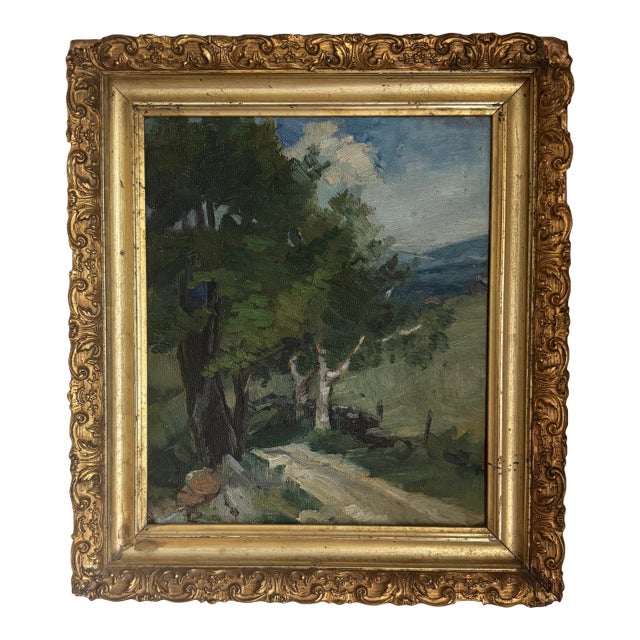 Early 1900s Antique Country Landscape Oil Painting in Gilt Frame- 13 X 15” For Sale