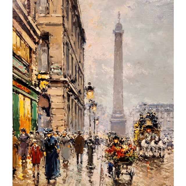 Antoine Blanchard - 1890s Lively Street Scene in Paris -Oil Painting For Sale - Image 4 of 9