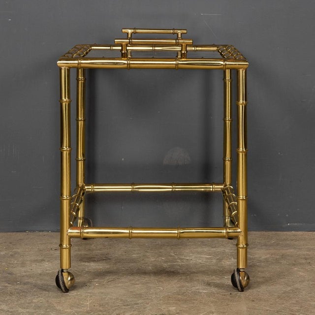 20th Century French Bamboo Effect Brass & Glass Drinks Trolley, 1970s, Set of 2 For Sale - Image 6 of 16