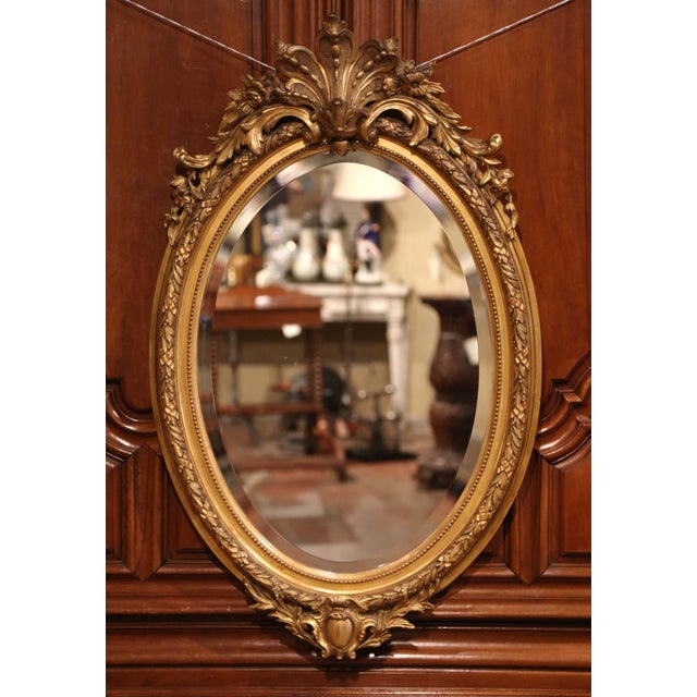19th Century French Louis Xv Carved Giltwood Oval Mirror With
