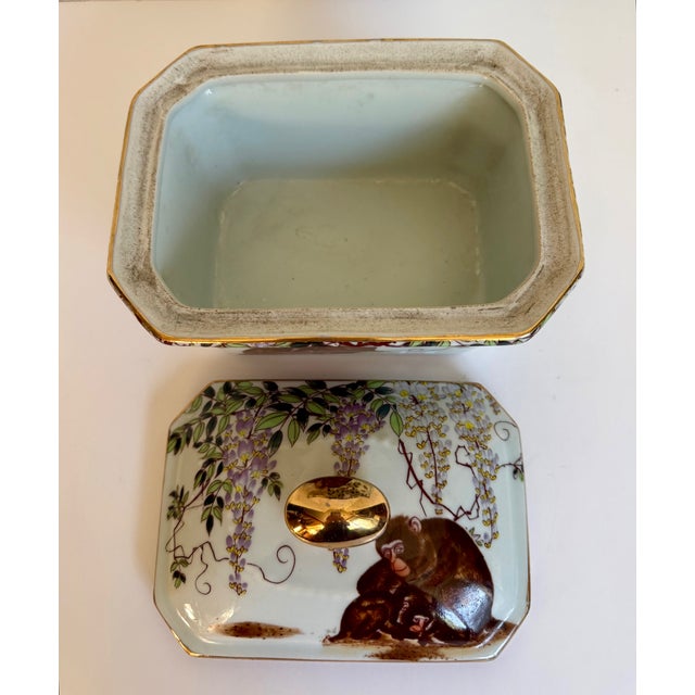 Late 19th C. Antique Japanese Lidded Porcelain Box With Monkeys & Wisteria For Sale - Image 14 of 17