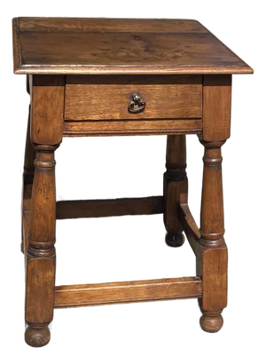 Antique Pegged Construction Side Table With Drawer and Turned Legs