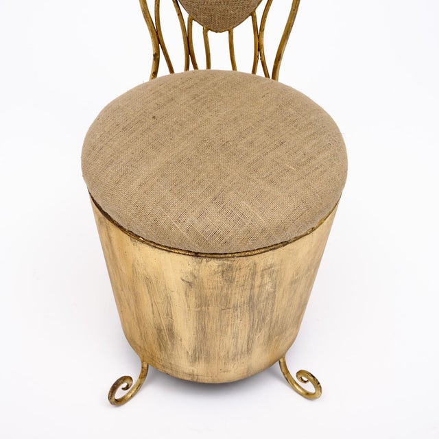 Metal Italian Mid-Century Gilt Wrought Iron Vanity Chair For Sale - Image 7 of 9