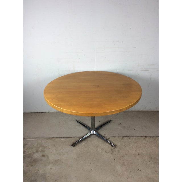 Mid Century Modern Round Dining Table With Butcher Block Top and Chrome Base For Sale - Image 11 of 15
