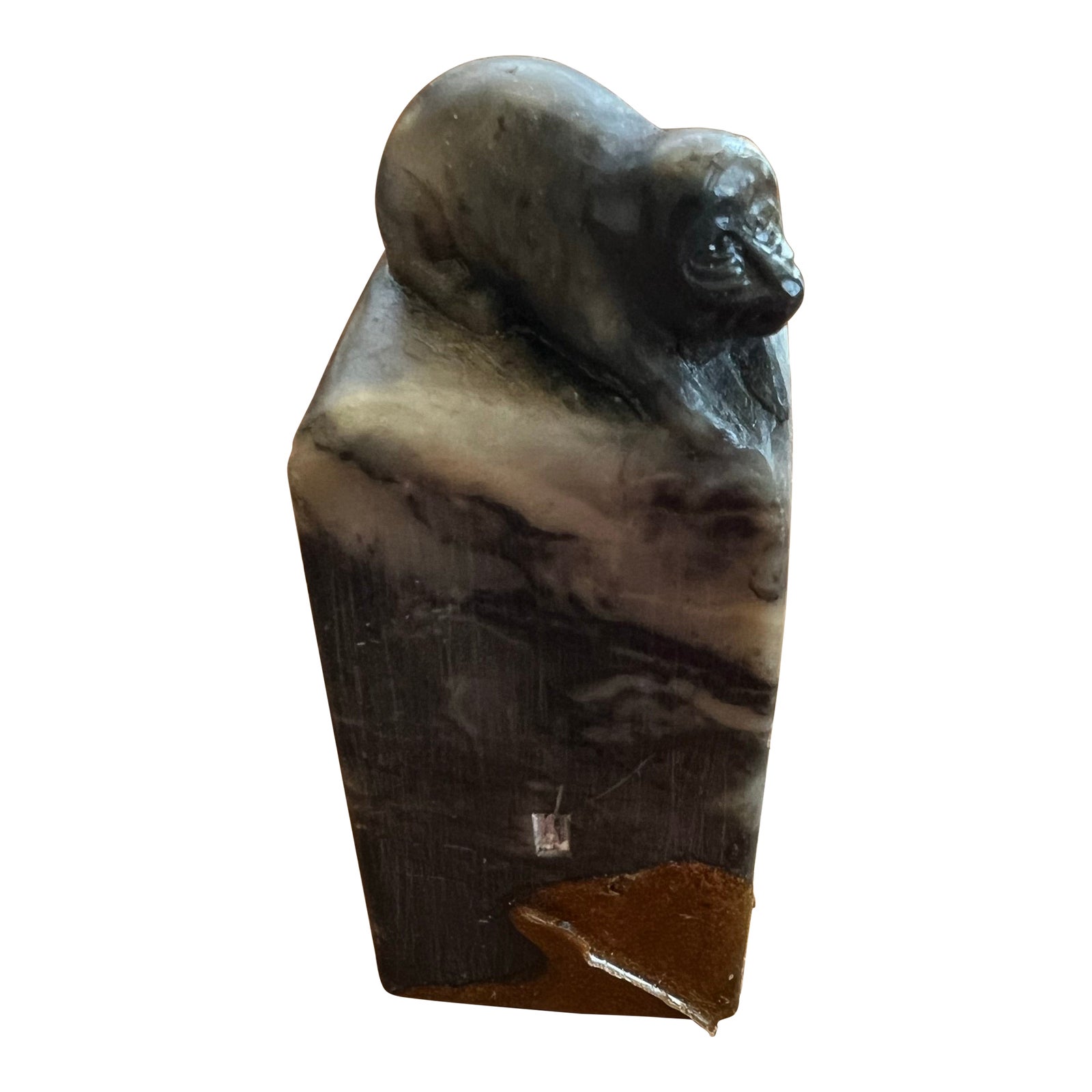 1970s Small Chinese Soapstone With Gold Details | Chairish