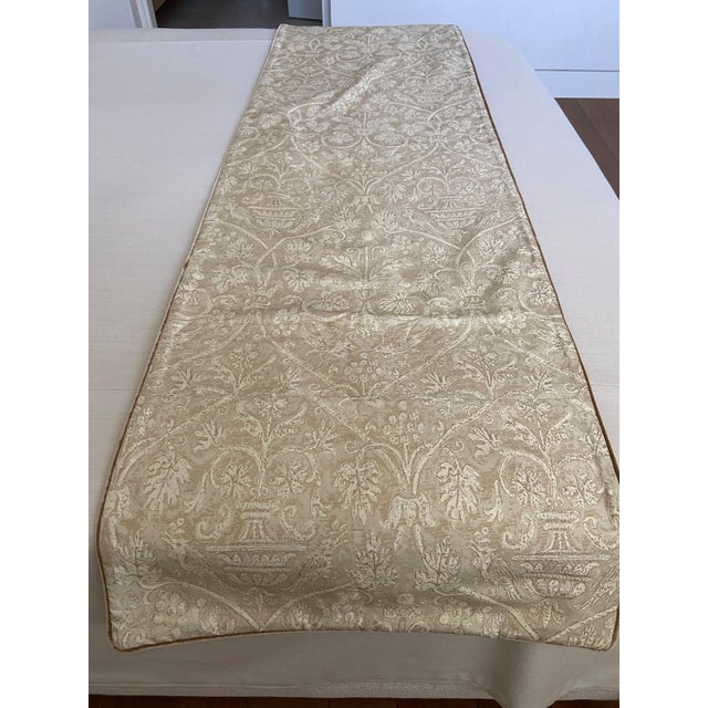 Two Cream and Taupe Jab Damask Fabric King Shams With Matching Bed Scarf For Sale - Image 9 of 12