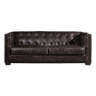 Tuxedo Leather Sofa - Dark Brown For Sale