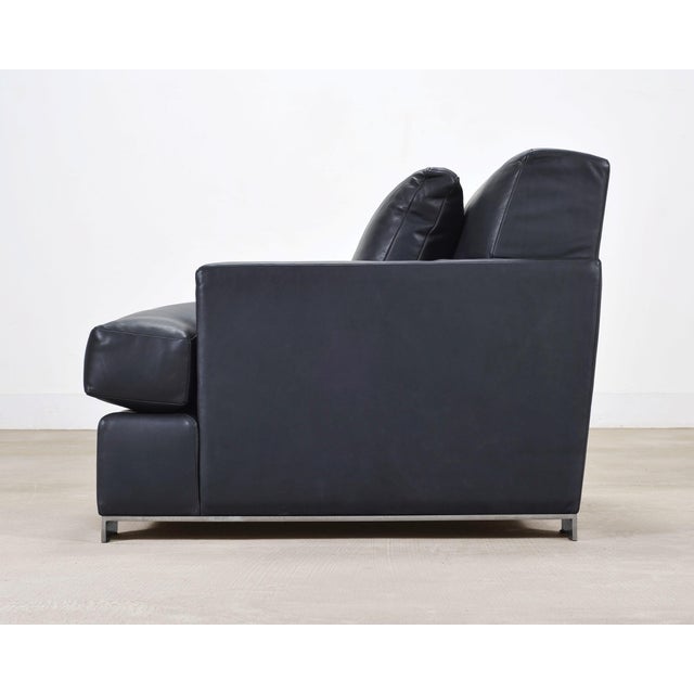 Wood Ralph Lauren Navy Leather Pryce Club Chair With Steel Feet For Sale - Image 7 of 18