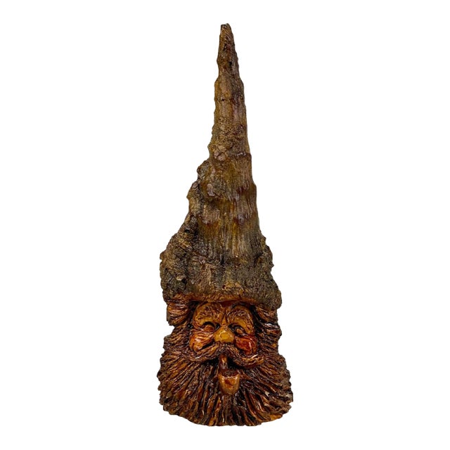 Vintage Folk Art Carved Wood Spirit Old Man Gnome Face Sculpture For Sale