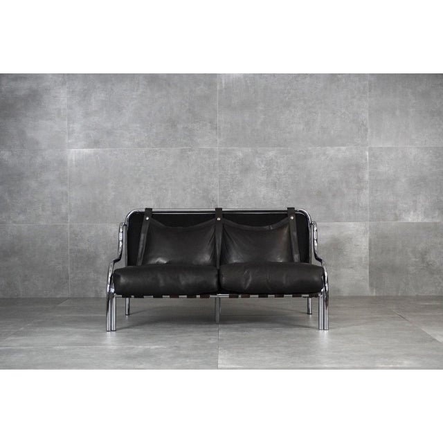 Poltronova Black Leather Stringa 2-Seater Sofa by Gae Aulenti for Poltronova, 1960s For Sale - Image 4 of 18