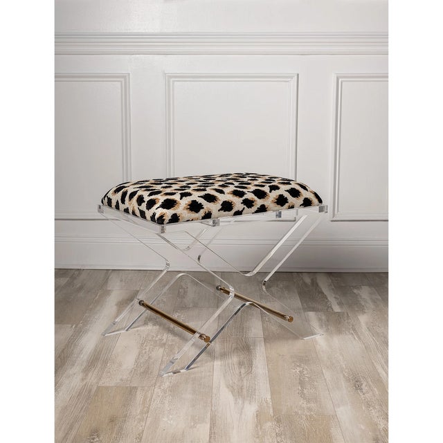 Port 68 Delano Gold Ocelot Black Lucite X-Bench For Sale - Image 4 of 5