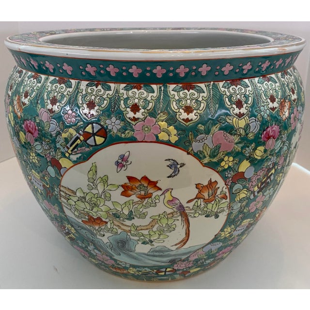 Chinese Famille Verte Style Porcelain Fish Bowl Jardinière Phoenix & Lotus, 20th For Sale - Image 15 of 18