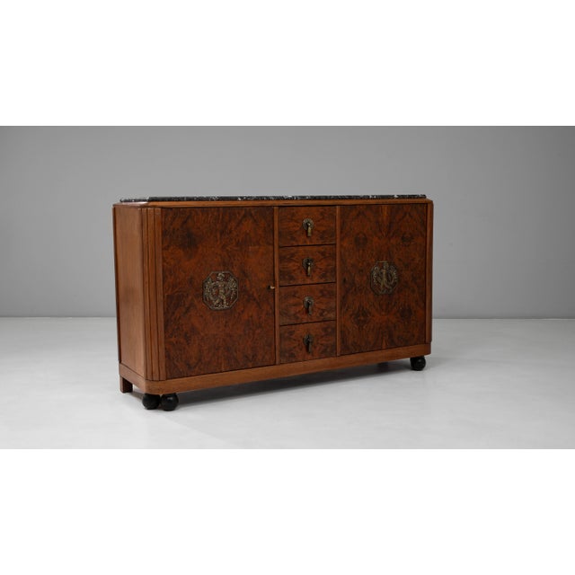 Wood 1920s Art Deco Wooden Sideboard with Marble Top For Sale - Image 7 of 18