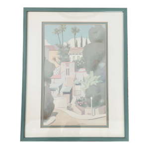 Vintage "Graciosa" Serigraph by William Buffett, Framed 1980s Pastel Mediterranean Cityscape Print