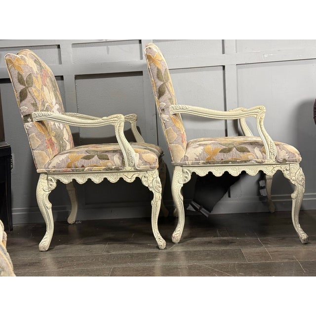 Wood Vintage Louis XV Style French Provincial Lounge Chairs & Ottomans – Shelby Williams Cabriole Leg Set of 4 For Sale - Image 7 of 12
