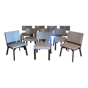 Custom Mahogany Lacquer Frame Leather Dining Chairs- Set of 10