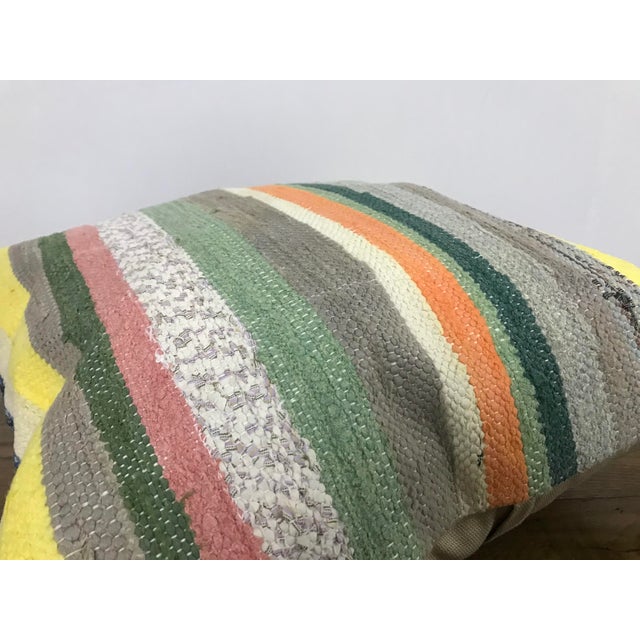 Vintage Striped Turkish Handmade Gray and Green Kilim Pillow Cover For Sale - Image 4 of 6