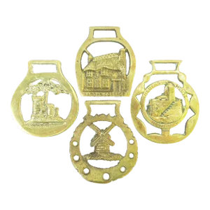 Vintage English Equestrian Brasses, Set of 4