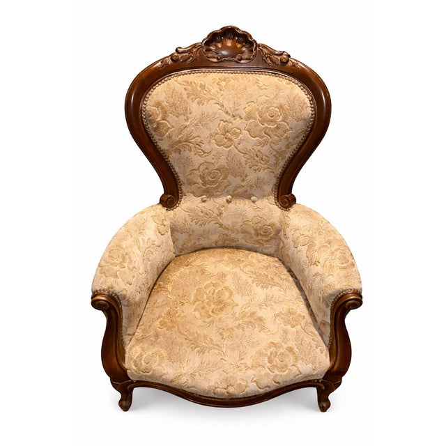 Vintage Victorian Style Walnut Chair with Floral Upholstery, 1920s For Sale - Image 4 of 5