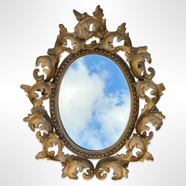 Baroque Antique Hollywood Regency Baroque Rococo Gilt Metal Wall Mirror For Sale - Image 3 of 5
