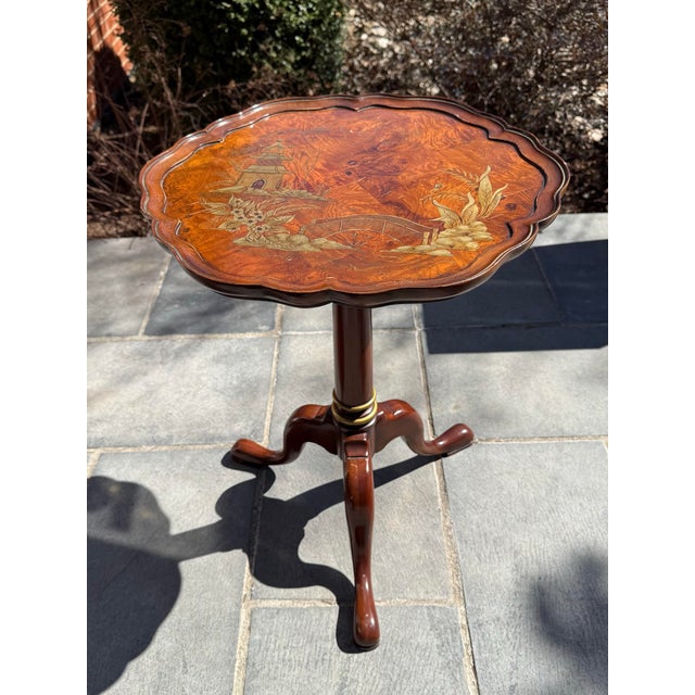 Late 20th Century Vintage Chinoiserie Style Mahogany Pie Crust Side Table / Drink Table For Sale - Image 5 of 9