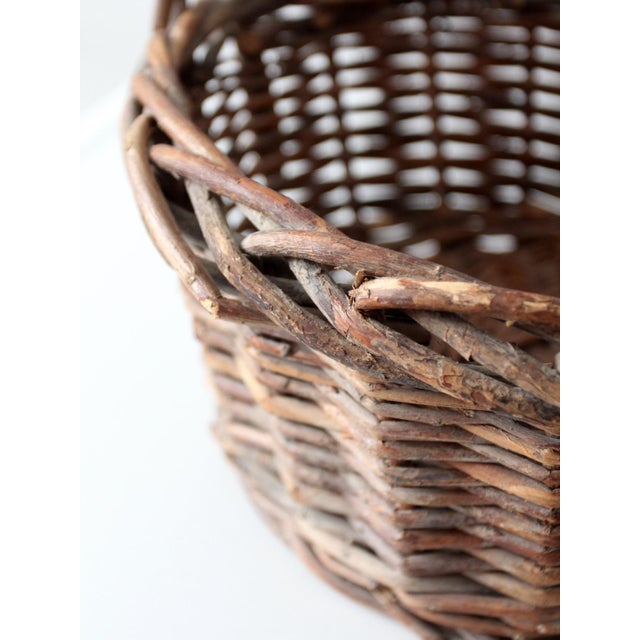 Vintage Rustic Woven Willow Basket With Handle For Sale - Image 10 of 13