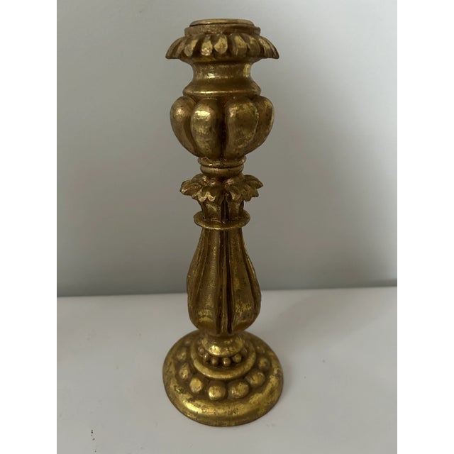Victorian Vintage Mid 20th Century Gold Candle Holders Set of 2 For Sale - Image 3 of 6