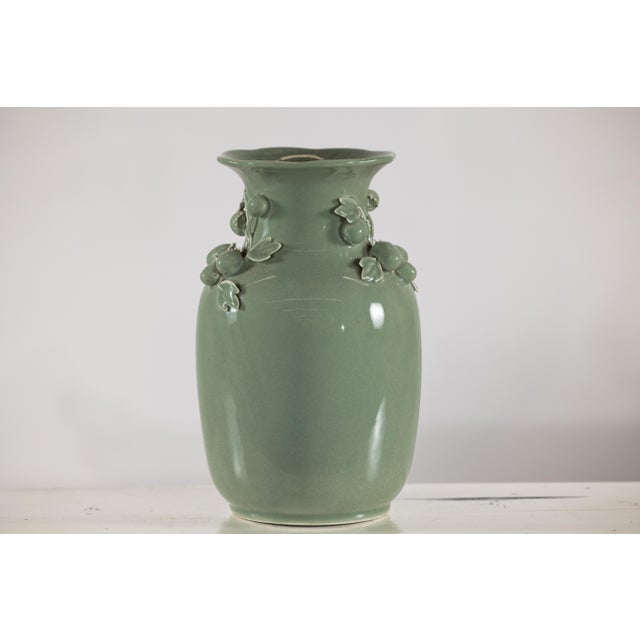 Celadon Green Glazed Ceramic Vase with Applied Fruit and Leaf Detail For Sale - Image 9 of 12