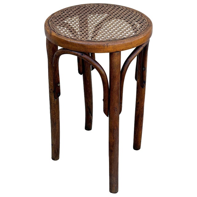 Late 19th Century Victorian Vienna Bent Oak & Cane Low Stool Attributed Thonet For Sale - Image 4 of 8