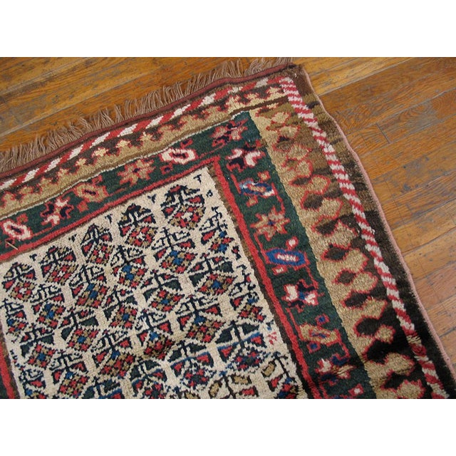 Late 19th Century 1890s Ivory Floral Tribal Antique Persian Kurdish Rug 3'4" X 9'4" Handknotted Wool Carpet For Sale - Image 5 of 6