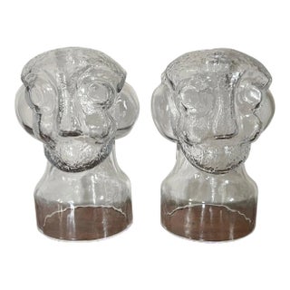 Mid-Century Modern Scandinavian Crystal Glass Candleholders in the Form of Heads or Busts With Stylized Faces - a Pair For Sale