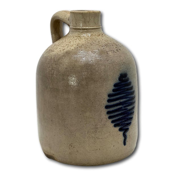Excellent Small 1 Gallon Antique American Blue Decorated Stoneware Spirts Jug by N. A. White & Son in Utica N. Y. 1870s For Sale - Image 4 of 18