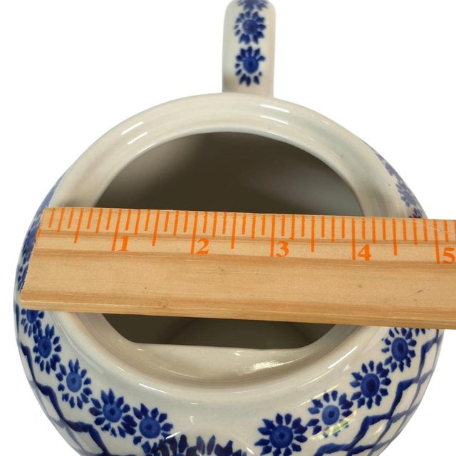 Vintage Boleslawiec Polish Pottery Teapot With Bird Finial For Sale - Image 14 of 16