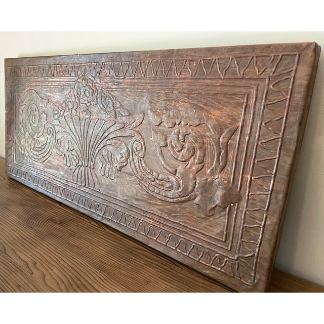 Wood Pair of Hammered Copper Relief Wall Panels For Sale - Image 7 of 12