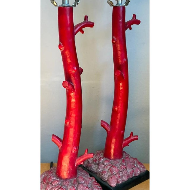 Red Vintage Red Coral Branch Table Lamps - Pair For Sale - Image 8 of 12