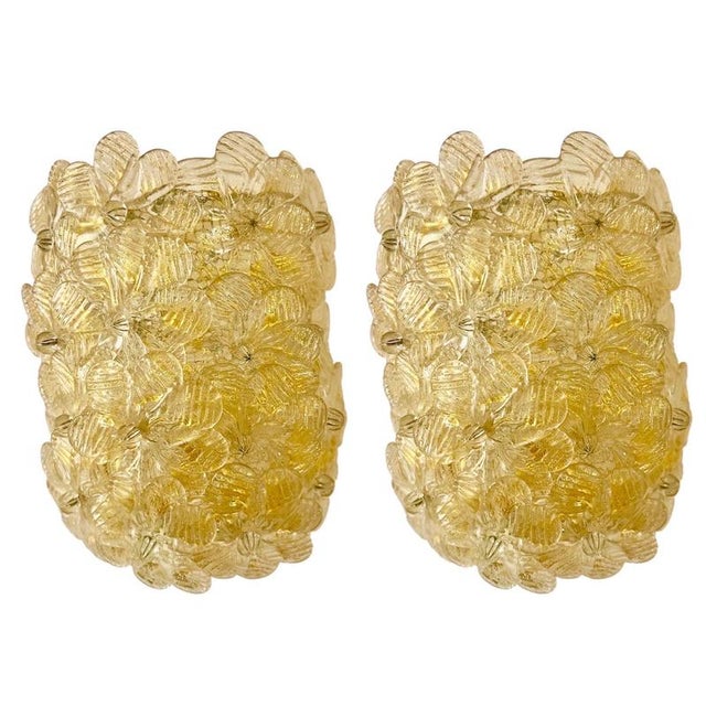 Golden Millefiora Murano Glass Wall Lights from Barovier & Toso, Italy, 1980, Set of 2 For Sale - Image 9 of 9