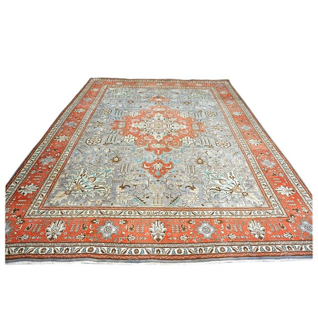 Antique Persian Tabriz Wool 10x13 Grey & Orange Handmade Area Rug #9901239 For Sale - Image 4 of 7
