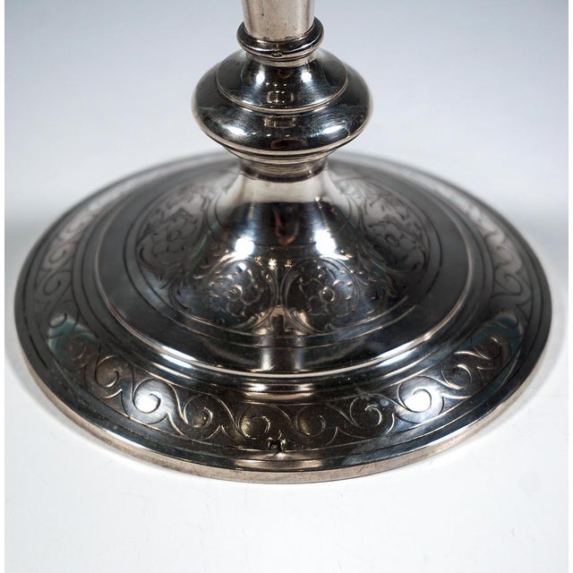 Art Nouveau Silver Candlesticks with Floral Engraving, 1890, Set of 2 For Sale - Image 4 of 6