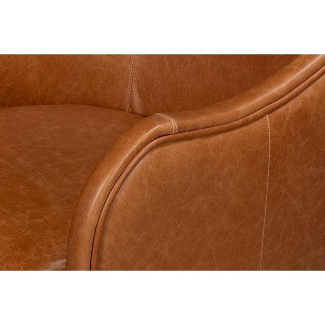 Barrel-Back Swivel Lounge Chair, Chestnut Brown Leather For Sale - Image 10 of 12