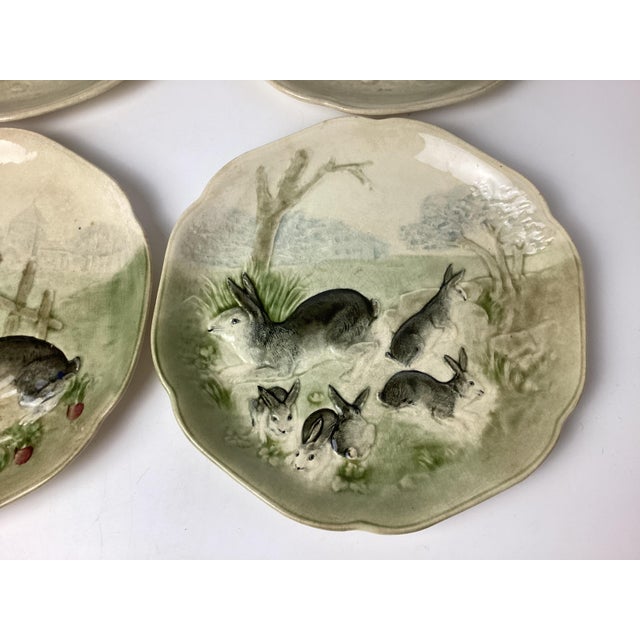19th Century Bunny Rabbit Choisy-Le-Roi Majolica Plates, France- Set of 4 For Sale In New York - Image 6 of 8