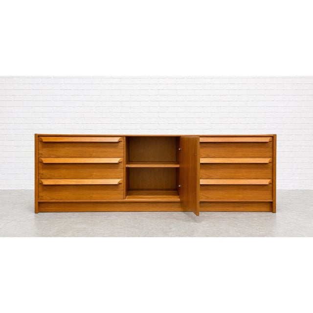 Brown Long & Sculpted Mid Century Modern Danish Teak Credenza / Long Dresser by Skovby Mobelfabrik, C. 1960's For Sale - Image 8 of 12