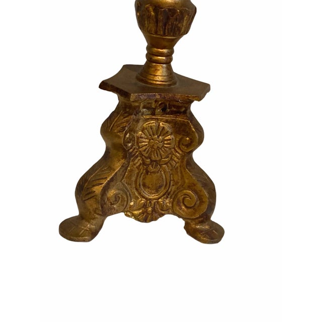 Classical Gold Gilt Iron Antique Candle Stick Pair Beautiful, lots of detail, high quality, solid in weight