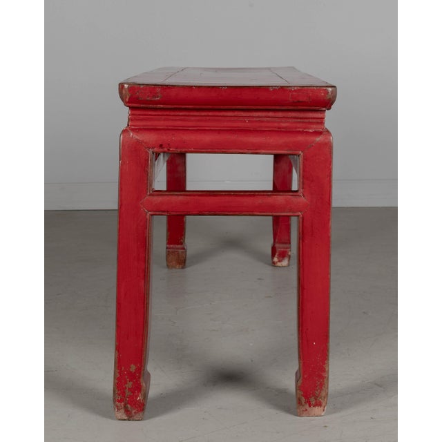 19th Century Chinese Qing Dynasty Red Lacquered Bench For Sale - Image 9 of 11