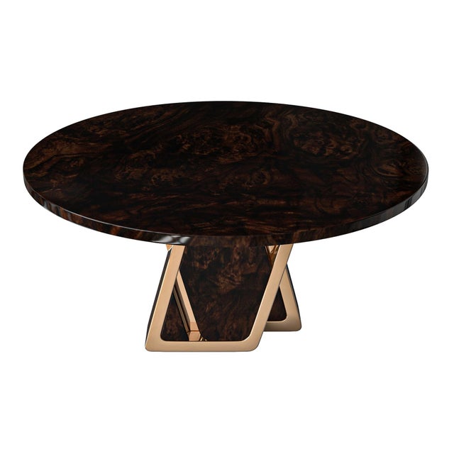 "Amendola" Round Table With Bronze and Burl Walnut, Handmade For Sale - Image 4 of 7