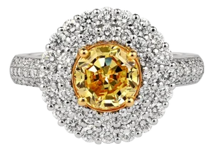 Gia Certified 1.65 Carat Fancy Intense Yellow Diamond Double Halo Ring, Size 6