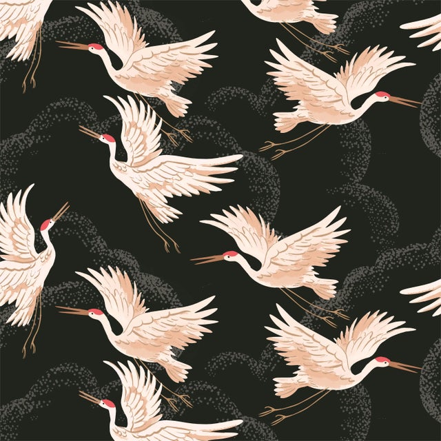 Swatch for Square Ottoman in Crane Flock Ink Oga For Sale