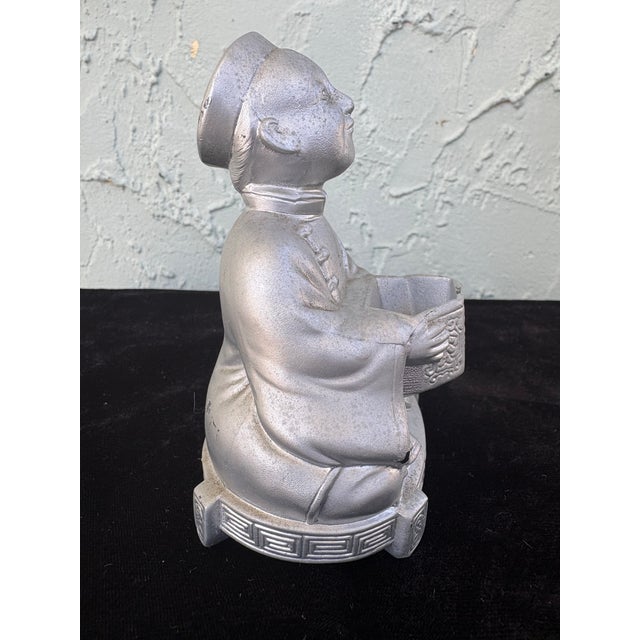 Mid 20th Century Vintage Asian Cast Metal Scholar Figurine Incense Burner With Longevity Symbol For Sale - Image 5 of 7